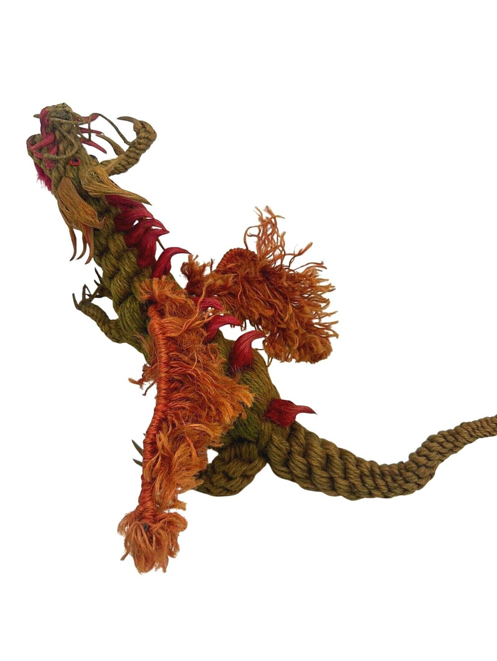 VTG 13" Dragon Jute Sculpture Braided Rope Doll Toy Plush HANDMADE Art Mythical